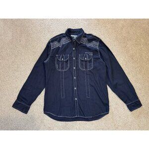 AFFLICTION Mens Black Long Sleeve Embroidered Button Up Shirt M/L Western Cowboy